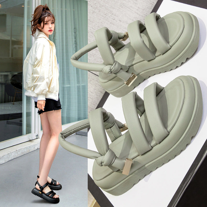 2025 Korean version of summer  new belt buckle retro open-toed sandals women wear versatile fashion platform women