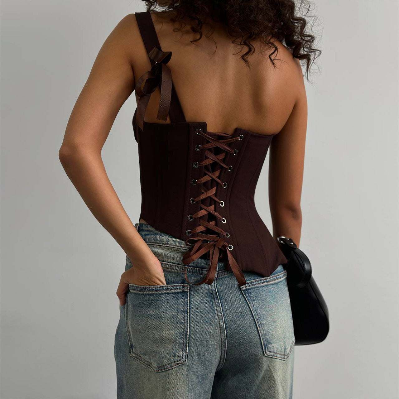 sexy babes irregular single shoulder sling vest women's inner spring and summer new waist strap tight vest