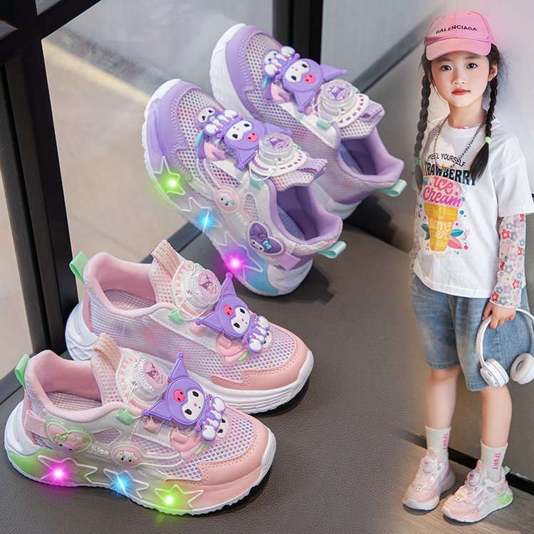 flowersverse Girls with Lights Clow M Sneaker  Spring and Summer New Luminous Cartoon Princess Shoes Light Children Buttoned Shoes