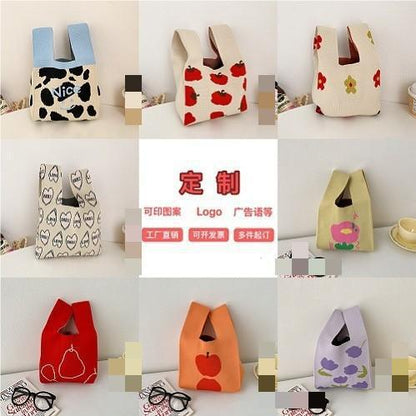 FLOWERSVERSE  INS Internet Hot New Handbag Women's Knitted Bag Japanese and Korean Style All-Match Hand Carrying Casual Tote Bag Factory Wholesale