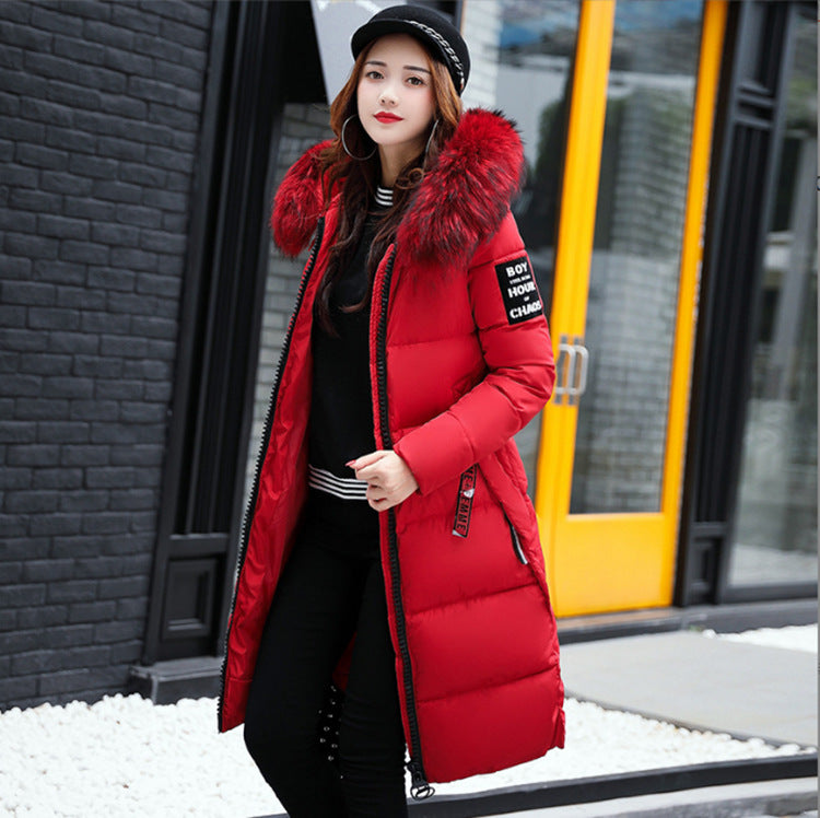 New autumn and winter new Korean version slim-fitting cotton-padded clothes for women's medium and long fashion big fur collar thickened down cotton-padded clothes for women