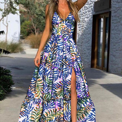 FLOWERSVERSE 2025New new  2025 spring and summer women's clothing  wish deep v suspender print dress