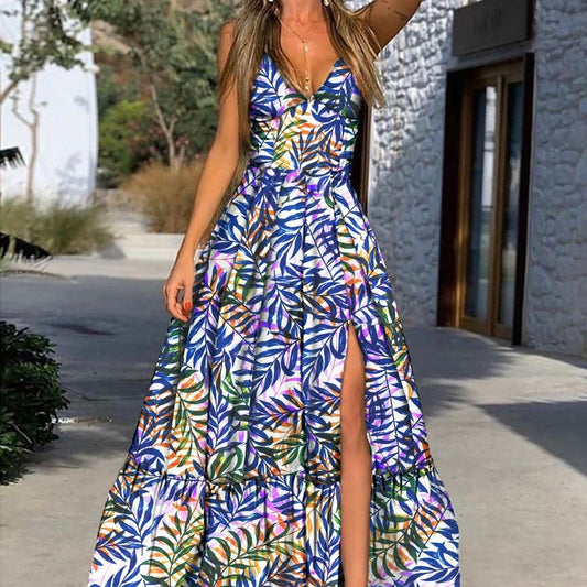 FLOWERSVERSE 2025New new  2025 spring and summer women's clothing  wish deep v suspender print dress