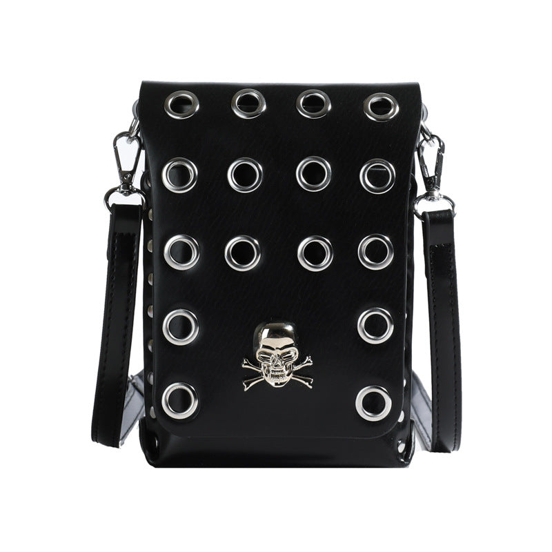 FLOWERSVERSE 2025 Crossbody bag 2025 style unisex punk rivet flip small square bag dark wind skull belt waist bag women