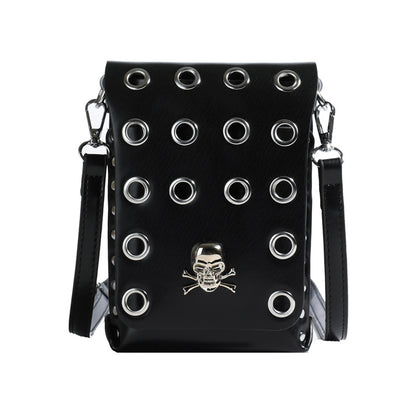 FLOWERSVERSE 2025 Crossbody bag 2025 style unisex punk rivet flip small square bag dark wind skull belt waist bag women