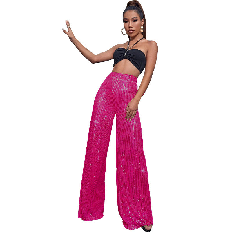 flowersverse HOT and NEW Cross Border Women's Pants Women's Autumn and Winter Trousers  High Waist Wide Leg Pants Draping Effect Sequined Casual Pants for Women