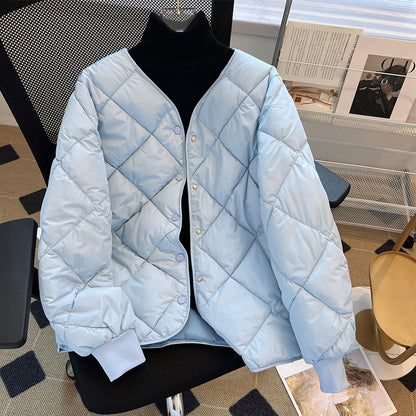 Anti-season 2025 autumn and winter new Korean version loose rhombus cotton-padded clothes women's bread clothes short padded jacket foreign trade live broadcast
