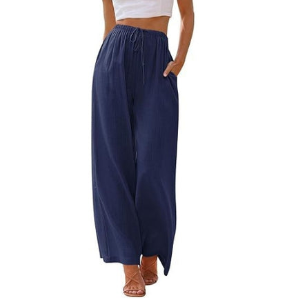 FLOWERSVERSE  EBay  European and American plus Size Women's Pants Linen Loose Casual Pocket Drawstring Wide Leg Pants Women