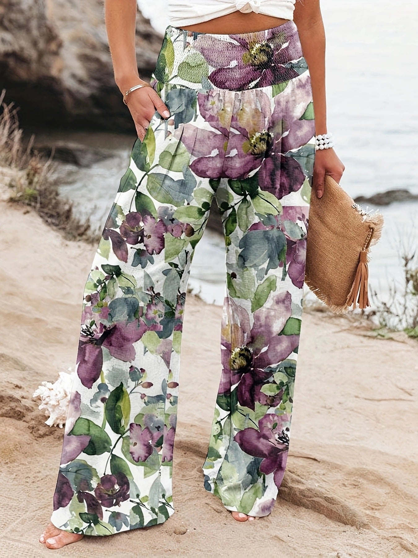 FLOWERSVERSE  European and American Spring and Summer  Cross-Border New Arrival Four Seasons Leisure Wide Leg Pants Printed Popular Loose Trousers for Women