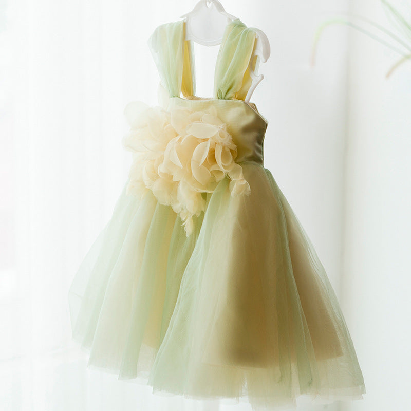 flowersverse One Year Old Celebration Dress Girl Princess Dress Tulle Tutu Baby Summer Clothing Dress Baby Birthday Hundred Days Green Cake Dress