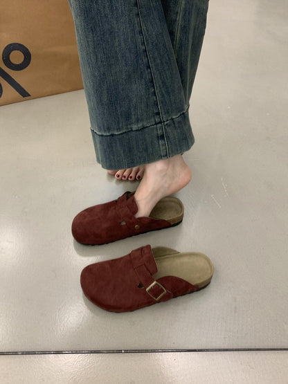 2025  platform-soled retro baotou half-slippers women's outerwear lazy one-pedal cork-soled leopard print Mary Jane Birkenstocks