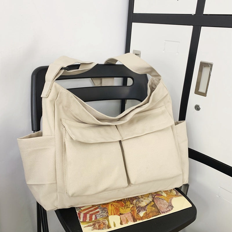 FLOWERSVERSE  Artistic Youth Shoulder Bag Ins Versatile Large Capacity Canvas Bag Summer School Bag for College Students Messenger Bag Women's Bag