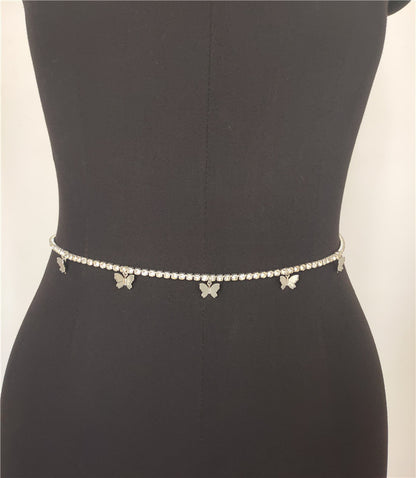 Popular, 2025 2020ins Popular trade New nightclub personalized butterfly pendant rhinestone bright diamond flash diamond waist chain fb1200