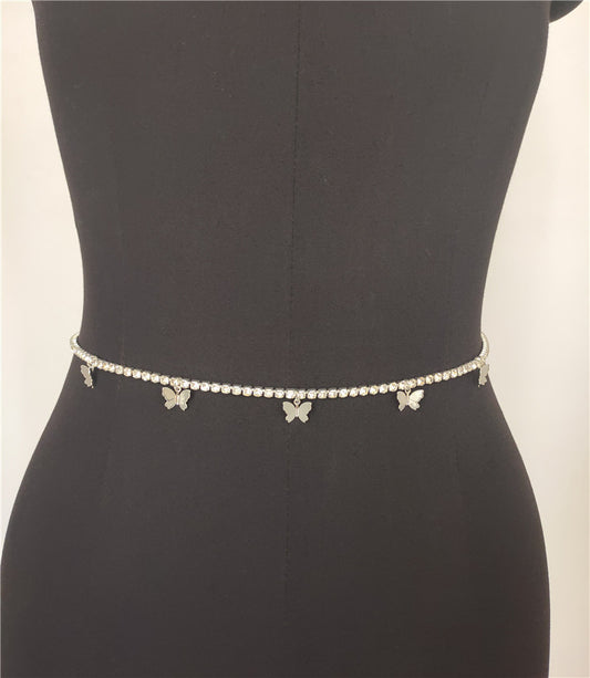 Popular, 2025 2020ins Popular trade New nightclub personalized butterfly pendant rhinestone bright diamond flash diamond waist chain fb1200