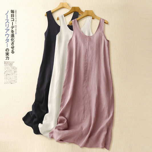 #New summer temperament versatile casual cotton and linen simple literary style sleeveless dress