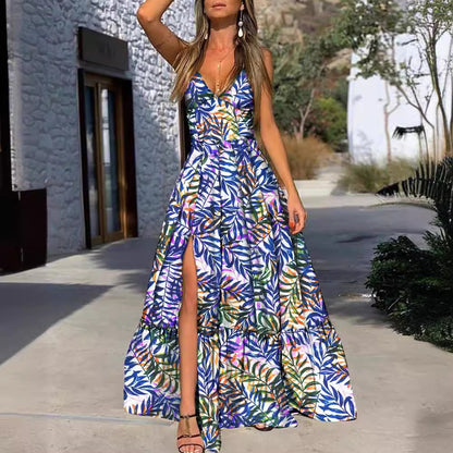 FLOWERSVERSE 2025New new  2025 spring and summer women's clothing  wish deep v suspender print dress