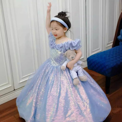 flowersverse Children's Day Host's Dress Girls' Dress Light Luxury Minority High-End Birthday Princess Dress 61