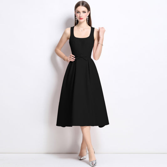 Bow suspender dress women's summer vest a-word skirt slim dress long skirt waist skirt