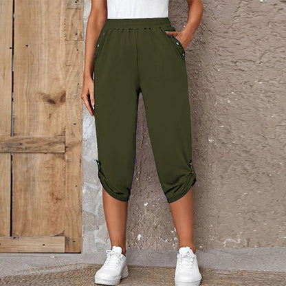 FLOWERSVERSE  European American Summer New Temu  Wish Hot Sale Fashion Casual Cropped Trousers with an Elasticated Waist Women