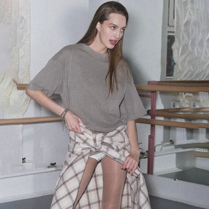 ins wind hot diamond short-sleeved T-shirt top short-sleeved round neck casual loose versatile and thin design sense niche T