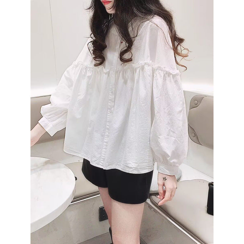 Shirt women's design sense niche Korean version loose sweet Popular lace puffy doll shirt top
