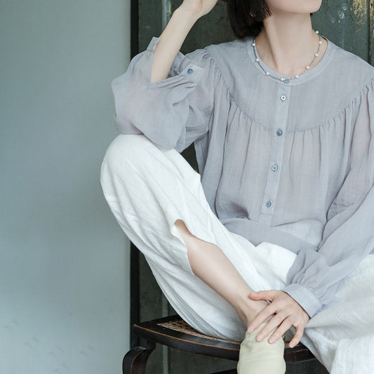 Shirt Women's Summer, Silk and Hemp Sunscreen Shirt, Long Sleeve Women's Top Premium, Women's Ramie Shirt B0705