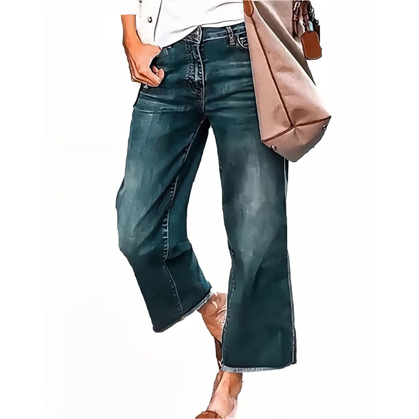 New  retro loose cat whisker loose casual rough edge jeans nine-point pants women