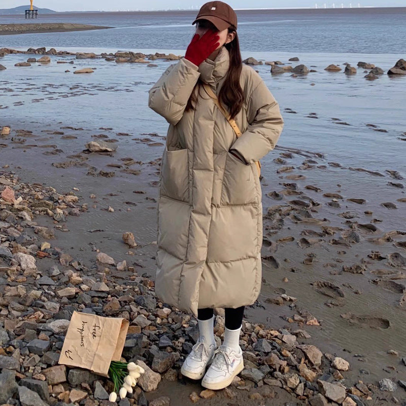 Down cotton-padded clothes women's medium and long loose Korean version of Hong Kong style bread clothes cotton-padded clothes  winter new fashion cotton-padded jacket