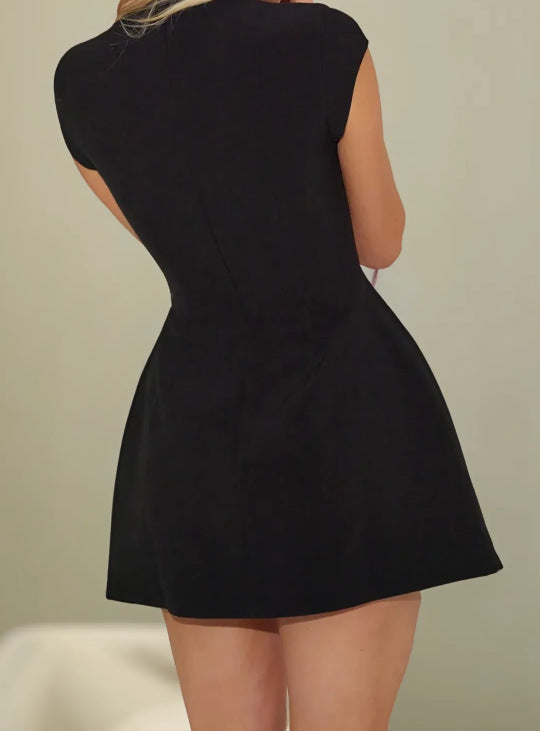 in Stock Europe and America Cross Border 2023 Summer New Solid Color Short Sleeve Sexy Slim High Waist Short Dress Hot