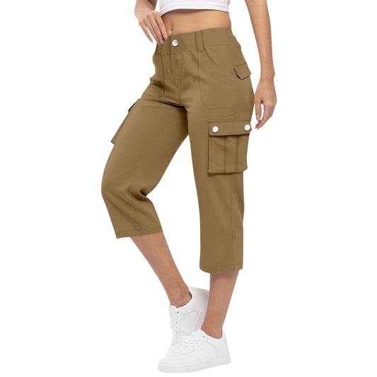 FLOWERSVERSE  Women's Trendy All-Match Solid Color Fitness Running Leisure Loose Wide Leg Straight Workwear Cropped Pants