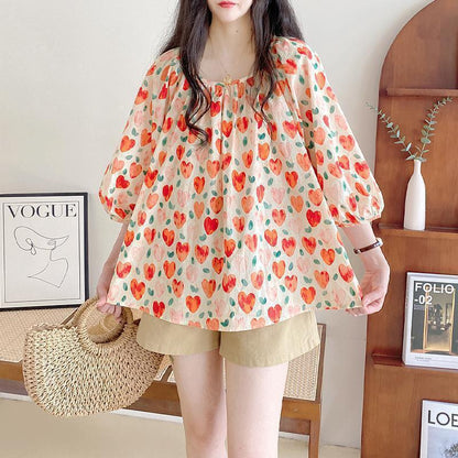 Large size 100kg fat mm Popular style age-reducing bubble sleeve top women's summer new Korean version doll shirt thin T-shirt women