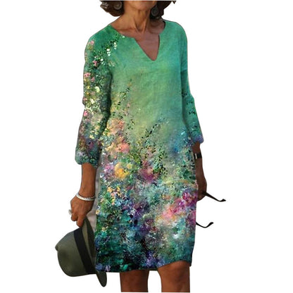 FLOWERSVERSE Chuyi popular spring 2025 0V neck sexy retro print retro dress women's casual medium and long dress