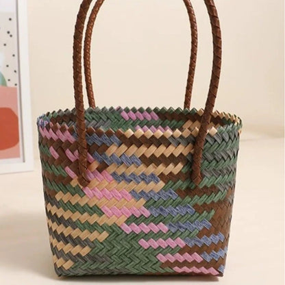 FLOWERSVERSE  24 Spring New Imitation Rattan Straw Bag Everyday Joker Long Shoulder Strap Woven Bag Net Red Travel Vacation Beach Bag