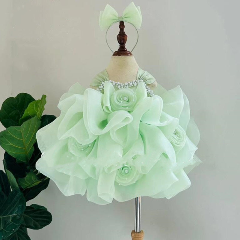 flowersverse Children's Evening Dress Flower Girl Wedding Little Girl Pettiskirt Girl Year-Old Princess Dress High-End Host Performance Costume