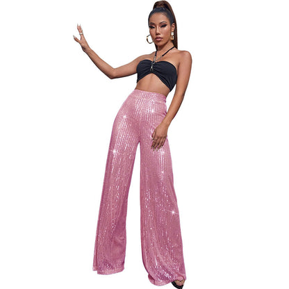 flowersverse HOT and NEW Cross Border Women's Pants Women's Autumn and Winter Trousers  High Waist Wide Leg Pants Draping Effect Sequined Casual Pants for Women