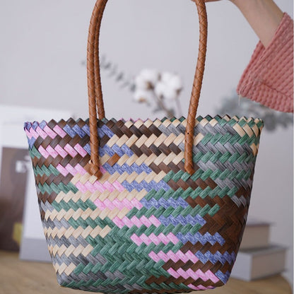 FLOWERSVERSE  24 Spring New Imitation Rattan Straw Bag Everyday Joker Long Shoulder Strap Woven Bag Net Red Travel Vacation Beach Bag