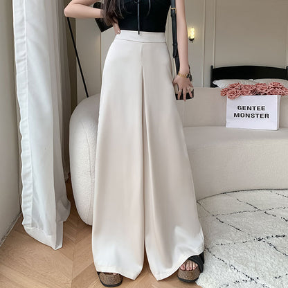 flowersverse High-Grade Acetate Silky Satin Casual Pants Women's Drooping Wide-Leg Pants Skirt  Summer New Solid Color High Waist Trousers