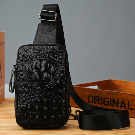 FLOWERSVERSE Factory Leather Men's Chest Bag  New Fashion Crocodile Pattern Crossbody Bag First Layer Cowhide Men's Bag Bags Wholesale