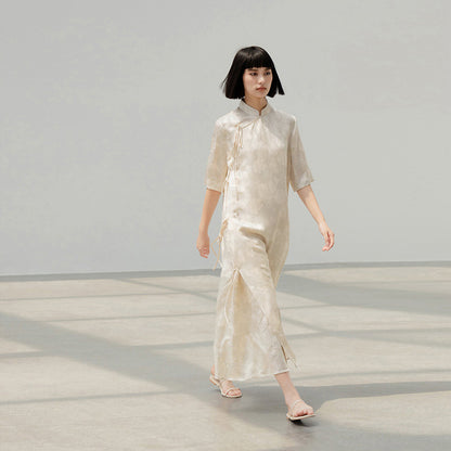 New Chinese dress women's spring and summer lace-up straight modified strap-up skirt long dress B0108