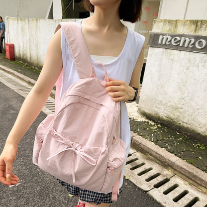 2025 School bag female college student cute bow simple junior high school student backpack female high school student large capacity backpack casual