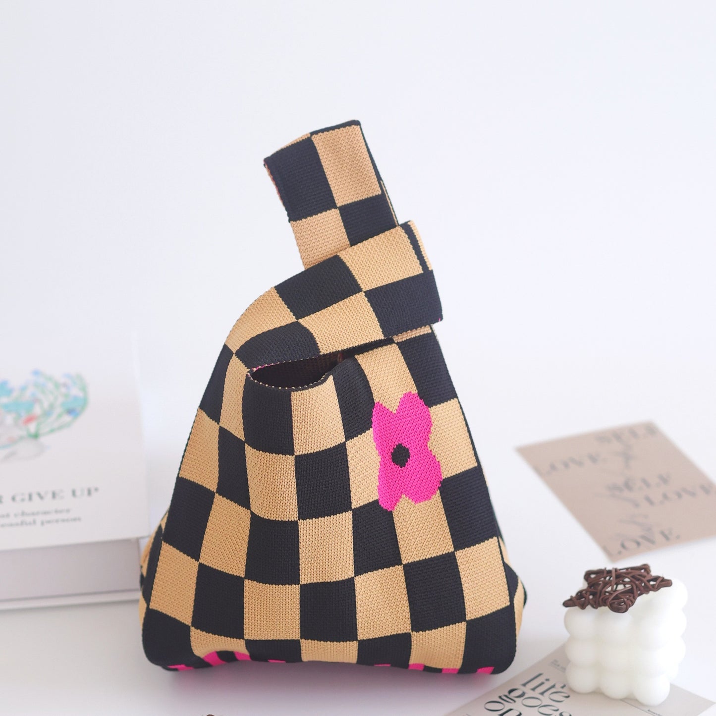 FLOWERSVERSE  INS Internet Hot New Handbag Women's Knitted Bag Japanese and Korean Style All-Match Hand Carrying Casual Tote Bag Factory Wholesale