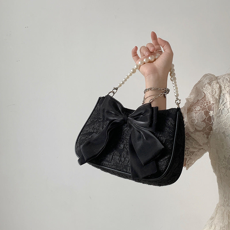 FLOWERSVERSE 2025 Pink girl fresh and sweet pearl handbag bag niche design bow shoulder crossbody women bag bag