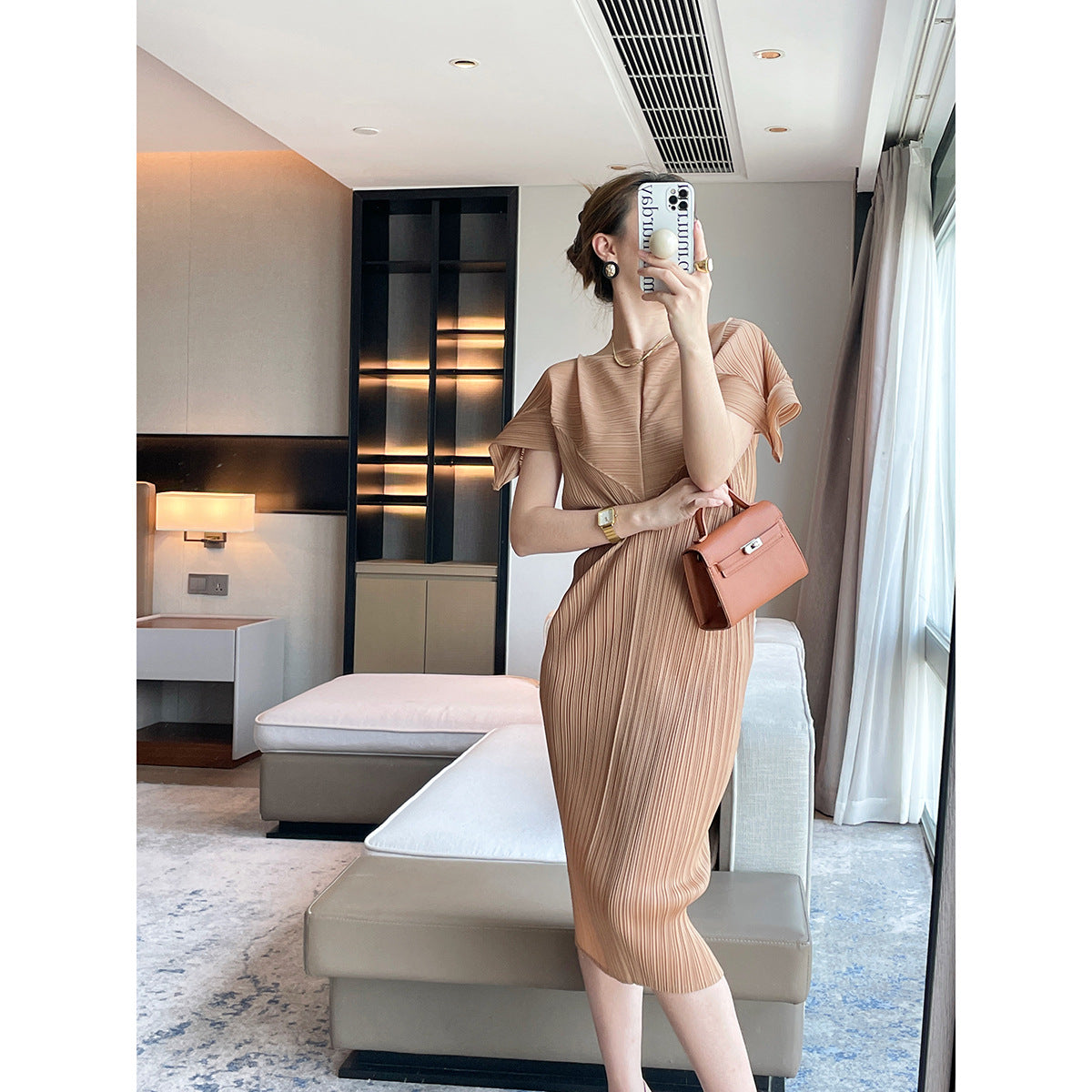 Folds  summer new slim-fitting design slim senior Miyake dress femininity elegant medium and long dress