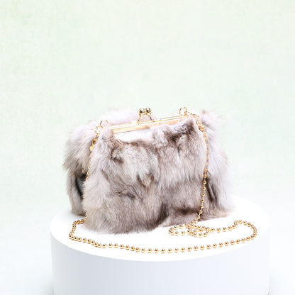 FLOWERSVERSE 2025 Autumn and winter super fire fox hair niche furry bag women's popular new chain messenger bag clip hair bag
