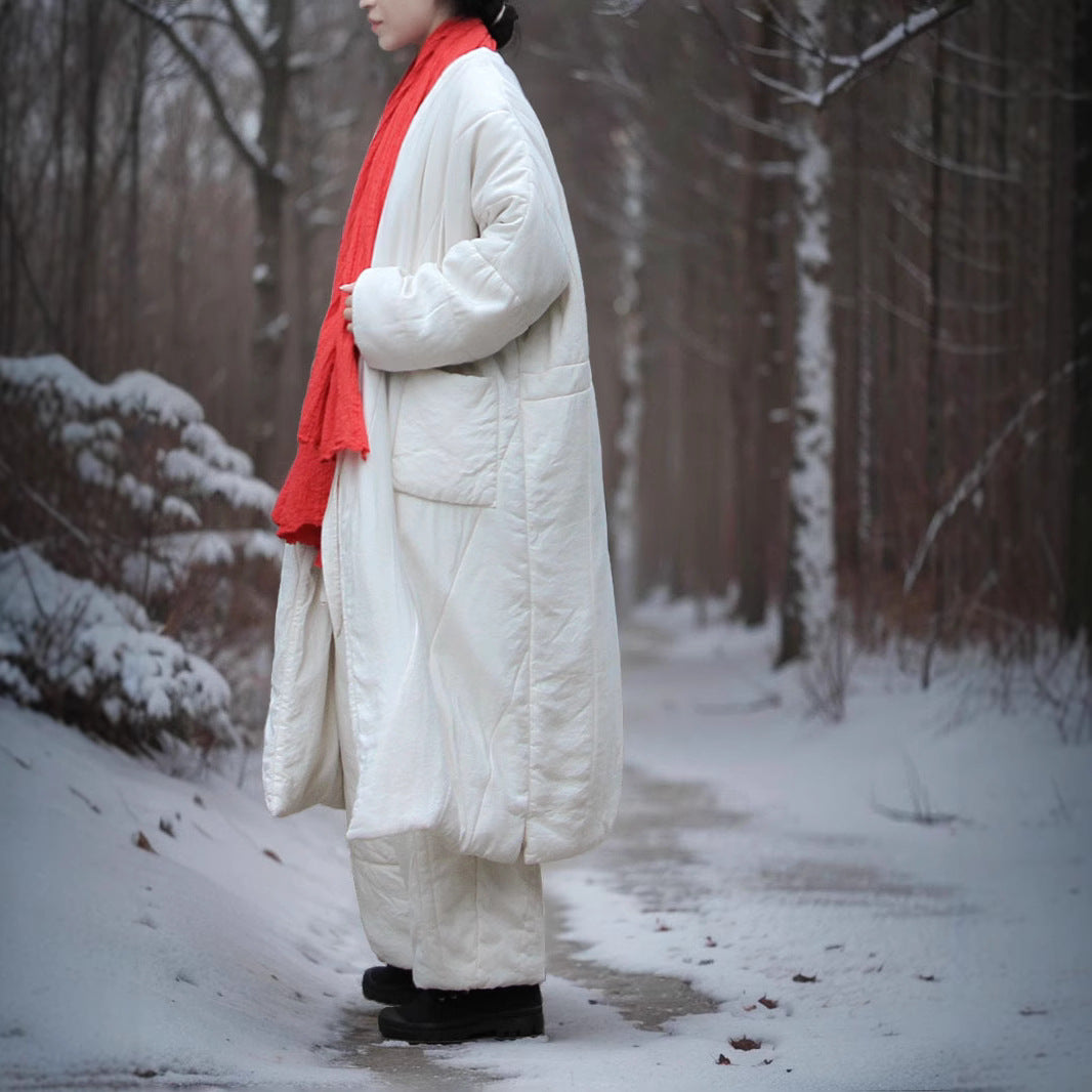 warm autumn and winter literary cotton clothes, mulberry silk cotton blended double-sided wear, soft and comfortable medium and long cotton-padded clothes