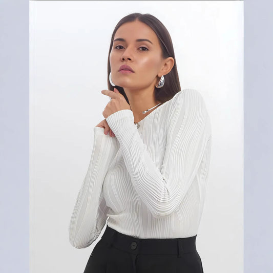 FLOWERSVERSE 2025 New 2025 style women's clothing spring and autumn new fashion casual texture round neck long sleeve slim T-shirt bottoming shirt