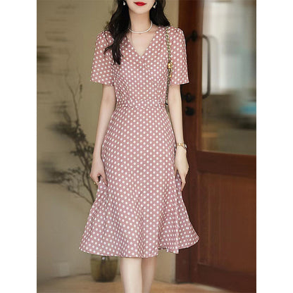 2025 Heavy silk polka dot dress, mulberry silk temperament slim fishtail skirt, dopamine wear summer women's clothing