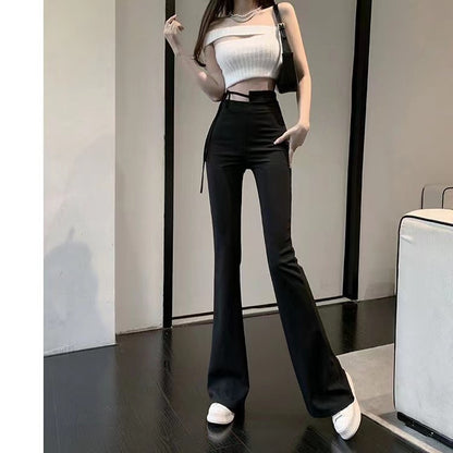 flowersverse Bootleg Pants Women's  Summer Hot Girl Irregular High Waist Tied Slim Fit Slimming Horseshoe Pants Casual Mopping Pants
