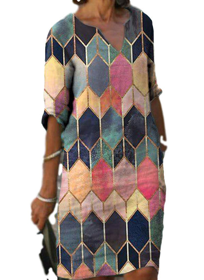 FLOWERSVERSE wish 2025 Popular trade women's clothing V-neck medium and long-sleeved dress multi-color printed skirt children