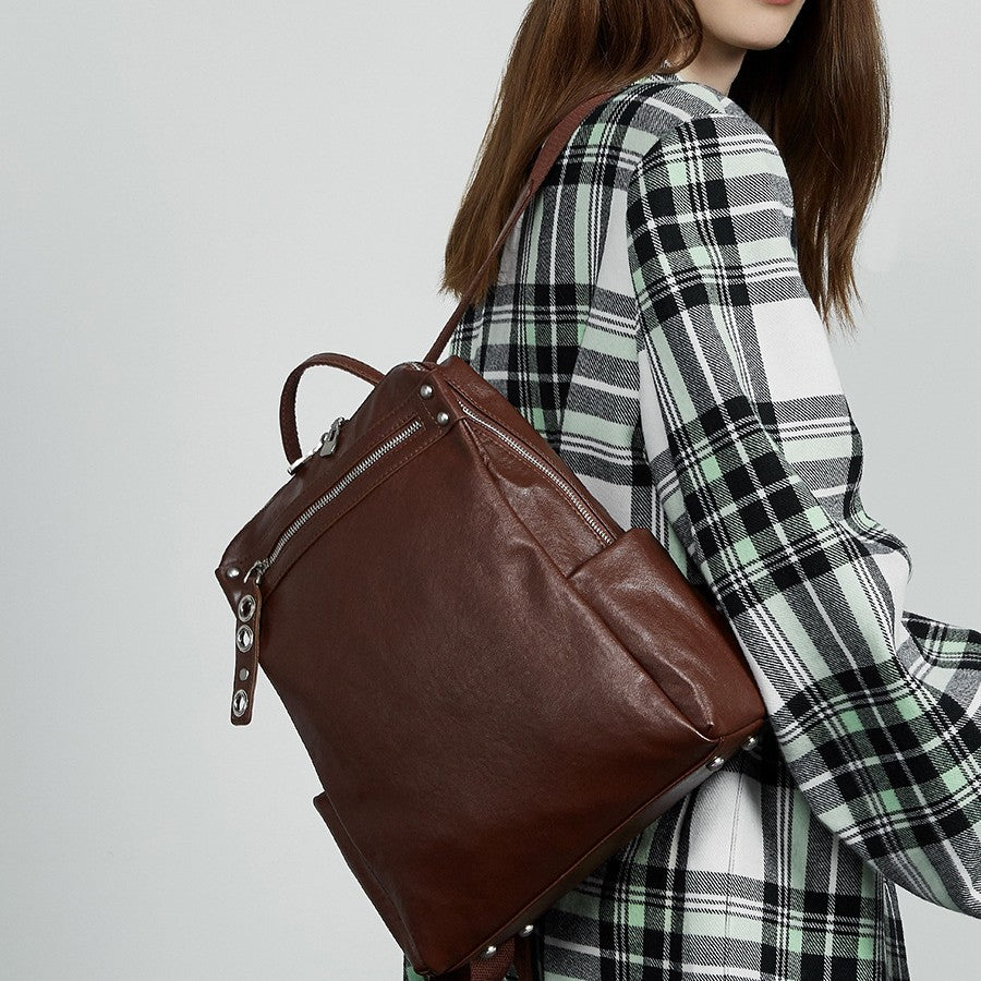 Large capacity first layer vegetable tanned cowhide backpack fashion travel backpack leather women's bag